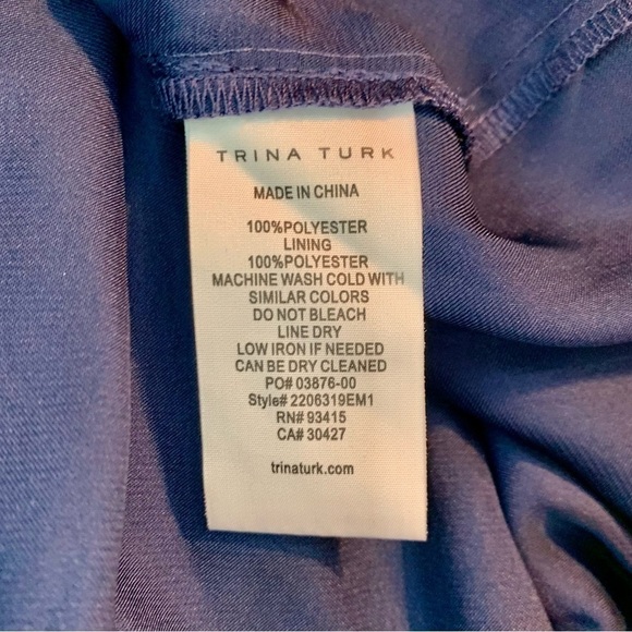 Trina Turk Dress Medium Navy Blue Mini Long Slvs Lace Dots Ruffle Neckline Cuffs - Picture 12 of 16